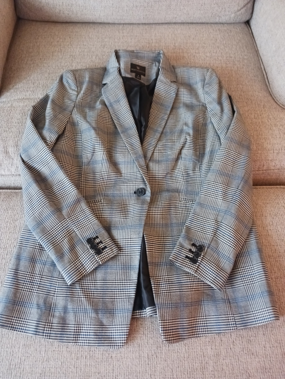 Worthington Black and Gray Glen Plaid Single-Button Blazer